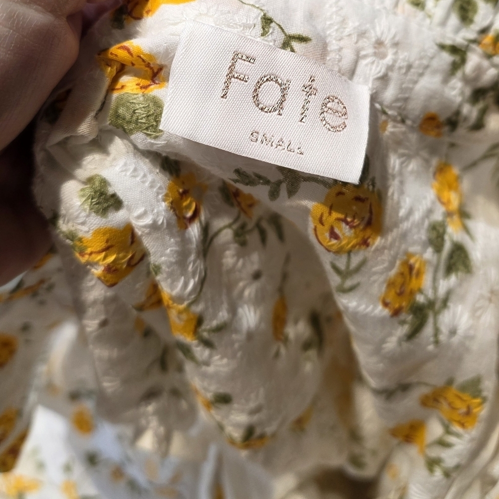NWT FATE White and Yellow Eyelet Floral Long Sleeve Dress S/M/L Available - Picture 4 of 11